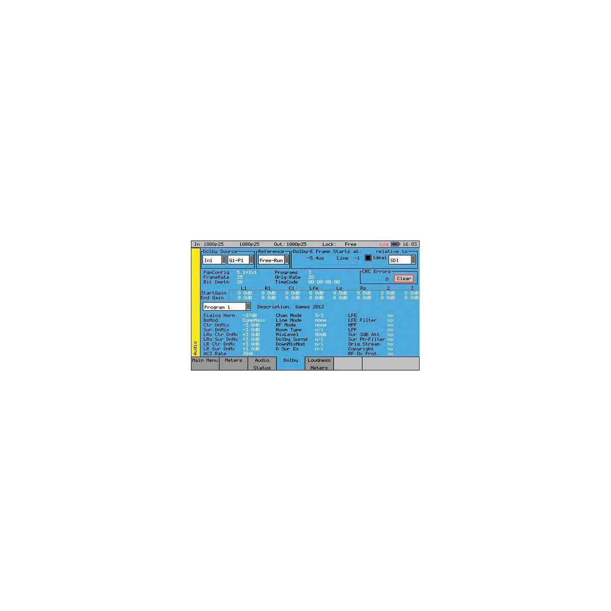 Phabrix PHRXO-BDA Chassis SW Option: Dolby E/D/D+ metadata view, framing detect