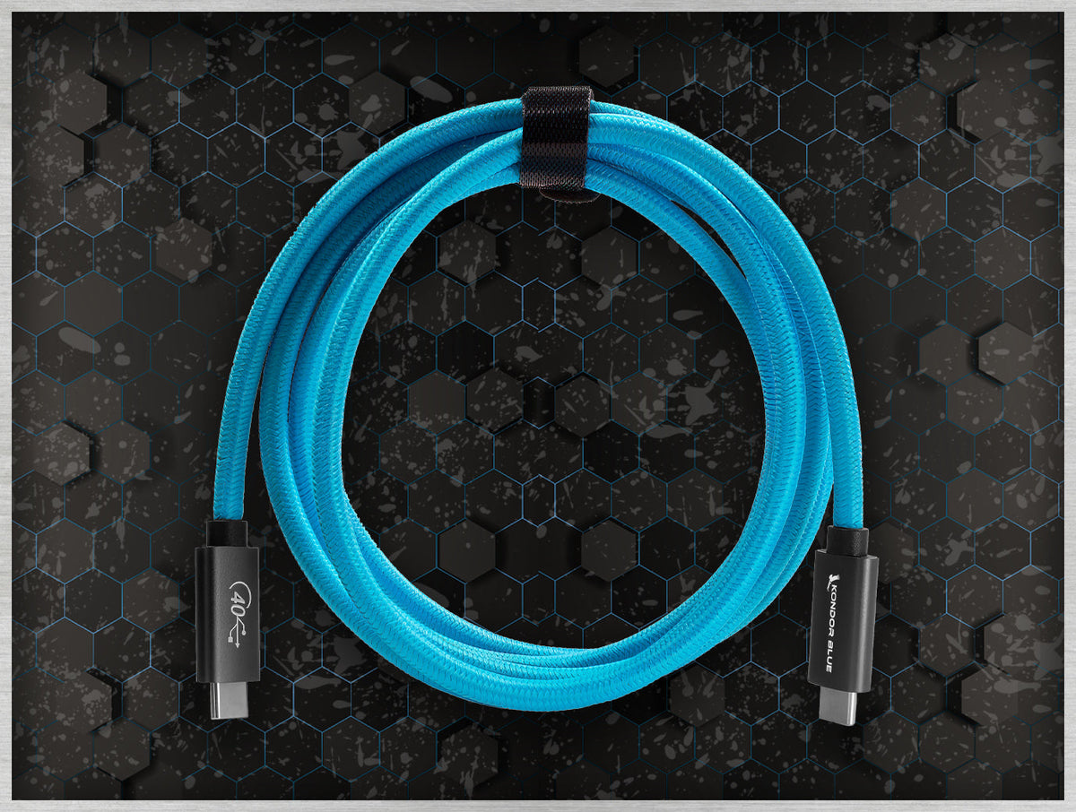 Kondor Blue THUNDERBOLT 4 USB 4.0 TYPE C CABLE BLAZING 40G SPEEDS 5A 100W STRAIGHT 6ft