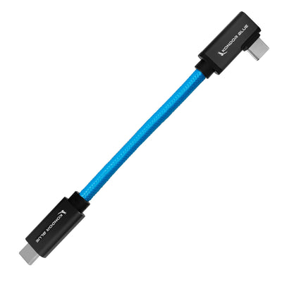 Kondor Blue Dual Right Angle 12" USB-C Braided Cable for 8K Data and Power Delivery