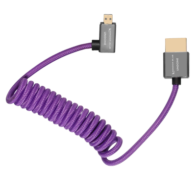 Kondor Blue Gerald Undone MK2 Full HDMI to Right Angle Micro HDMI Cable 12"-24" Coiled (Purple)(Right Angle (R5/R6)