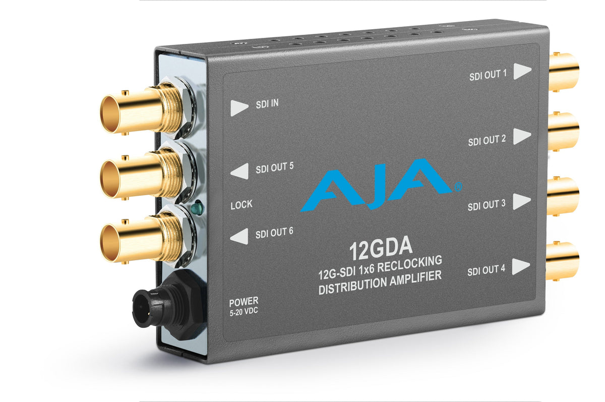 AJA 12GDA 1x6 12G HD/SD SDI Reclocking Distribution Amplifier, 120M 12G Cable Equalization