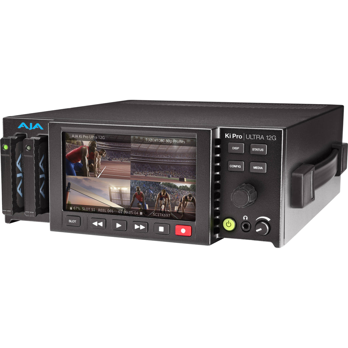 AJA Ki Pro Ultra 12G 4K/UltraHD/2K/HD Recorder/Player with 12G I/O and Multi-Channel Encoding Support Includes: AC Adapter (AC to 4-pin XLR), Handle, Feet (Storage not included)