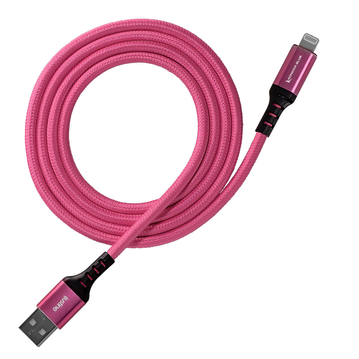 Kondor Blue iJustine Pink Lightning Cable for iPhone Charging & Sync USB-C & USB-A (1 Meter/3.3ft) (USB )