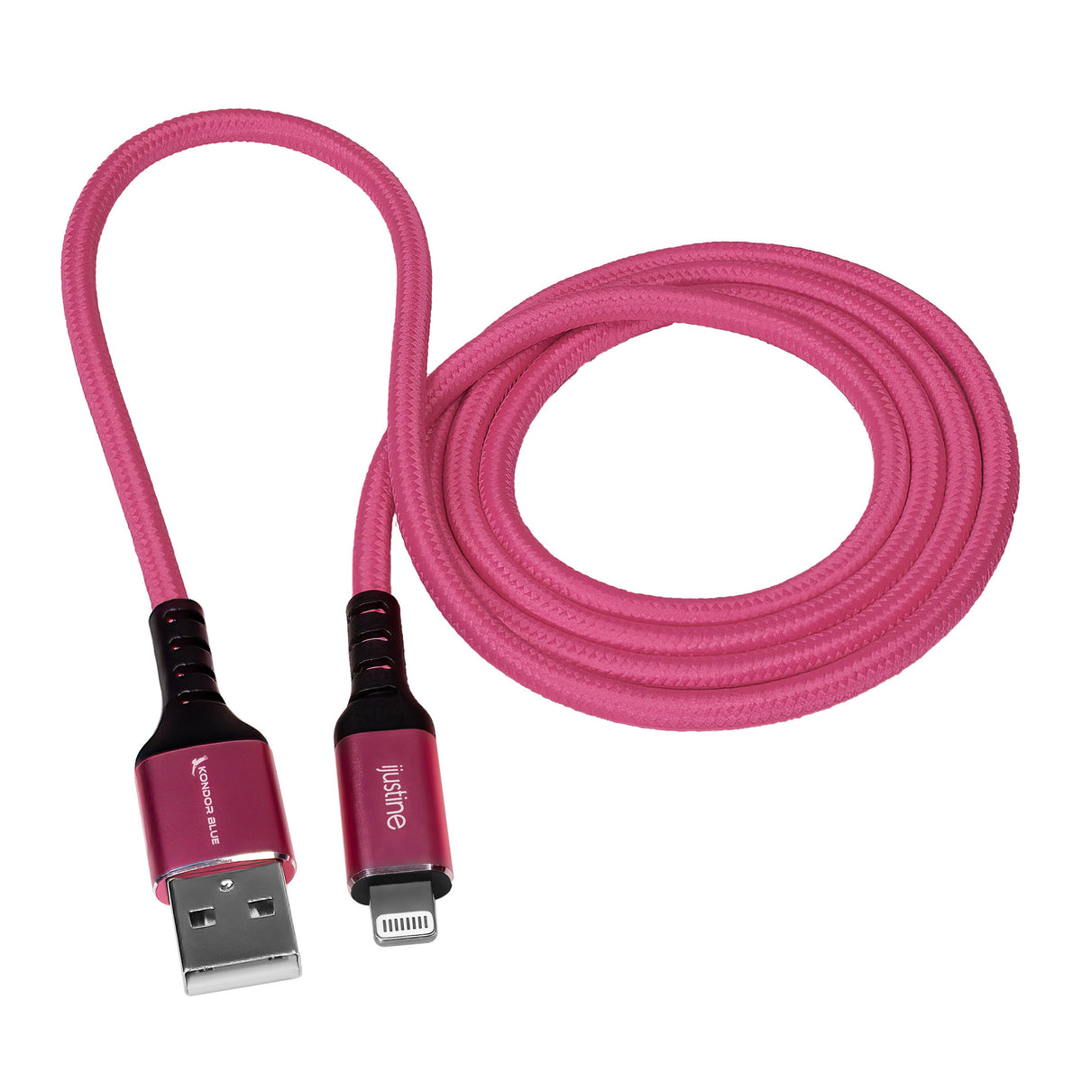 Kondor Blue iJustine Pink Lightning Cable for iPhone Charging & Sync USB-C & USB-A (1 Meter/3.3ft) (USB )