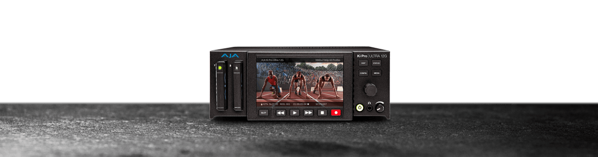 AJA Ki Pro Ultra 12G 4K/UltraHD/2K/HD Recorder/Player with 12G I/O and Multi-Channel Encoding Support Includes: AC Adapter (AC to 4-pin XLR), Handle, Feet (Storage not included)